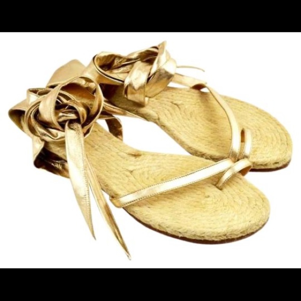 Stylish Hermès metallic ankle tie espadrilles